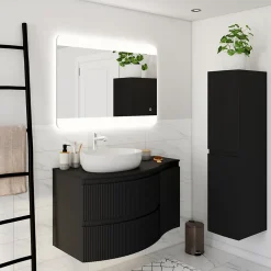 Plan De Travail Salle De Bains|Plan De Travail Buanderie| Plan de toilette pour vasque à poser version gauche Vague noir mat 103,1 cm