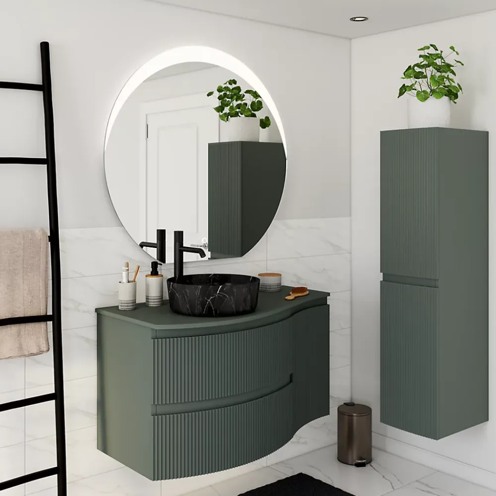 Plan de toilette pour vasque à poser version gauche Vague kaki mat 103,1 cm