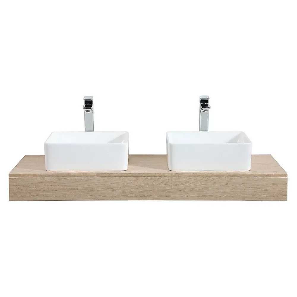 Etagère Salle De Bains|Mob-In Plan de toilette suspendu pour vasque WILL - 120 cm - Ep. 12 cm + Equerres invisibles - Décor Chêne