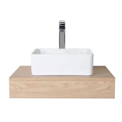 Etagère Salle De Bains|Mob-In Plan de toilette suspendu pour vasque WILL - 60 cm - Ep. 12 cm + Equerres invisibles - Décor Chêne