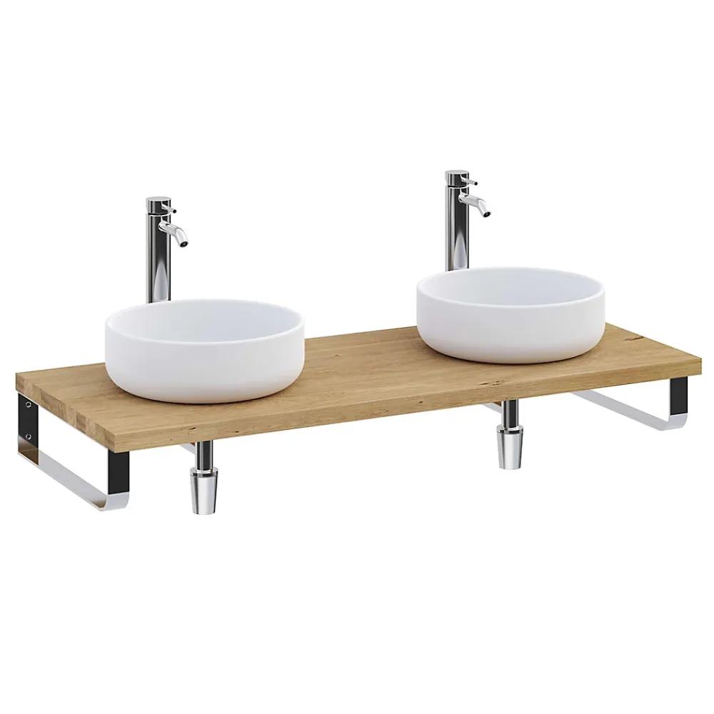 T-Bath Plan de toilette 121x49x3 cm hydrofuge placage chêne naturel avec supports chromés