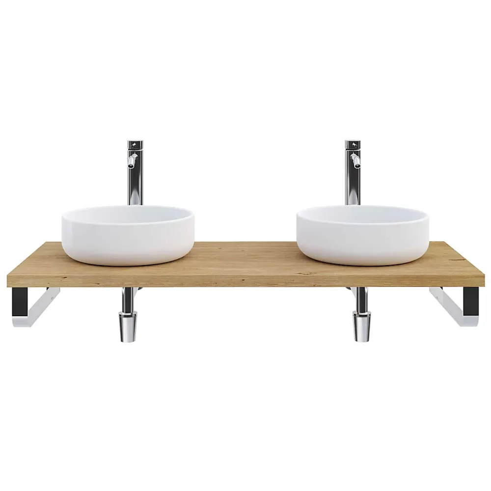 T-Bath Plan de toilette 121x49x3 cm hydrofuge placage chêne naturel avec supports chromés