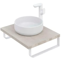 T-Bath Plan de toilette 61x49x3 cm hydrofuge placage frêne naturel avec supports blancs