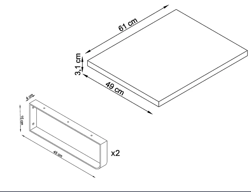 T-Bath Plan de toilette 61x49x3 cm hydrofuge placage frêne naturel avec supports blancs