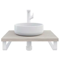 T-Bath Plan de toilette 61x49x3 cm hydrofuge placage frêne naturel avec supports blancs