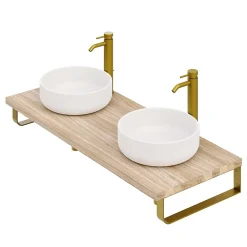 Plan De Travail Salle De Bains|T-Bath Plan de toilette 121x49x3 cm hydrofuge placage orme naturel avec supports or