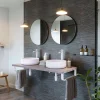 Plan De Travail Salle De Bains|T-Bath Plan de toilette 121x49x3 cm hydrofuge placage frêne naturel avec supports blancs