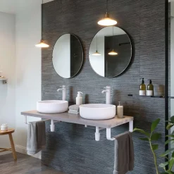 Plan De Travail Salle De Bains|T-Bath Plan de toilette 121x49x3 cm hydrofuge placage frêne naturel avec supports blancs