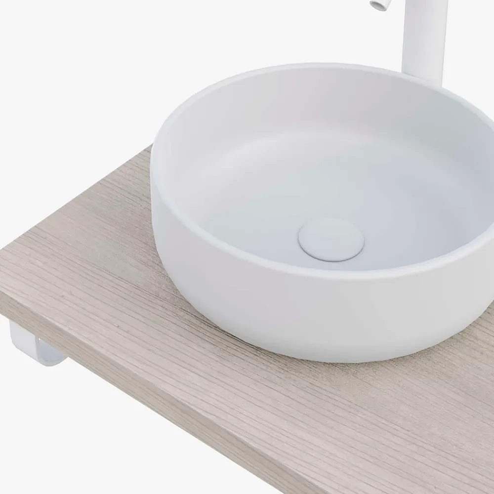 Plan De Travail Salle De Bains|T-Bath Plan de toilette 121x49x3 cm hydrofuge placage frêne naturel avec supports blancs