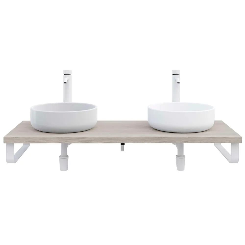 Plan De Travail Salle De Bains|T-Bath Plan de toilette 121x49x3 cm hydrofuge placage frêne naturel avec supports blancs
