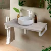 Plan De Travail Salle De Bains|T-Bath Plan de toilette 91x49x3 cm hydrofuge placage frêne naturel avec supports blancs