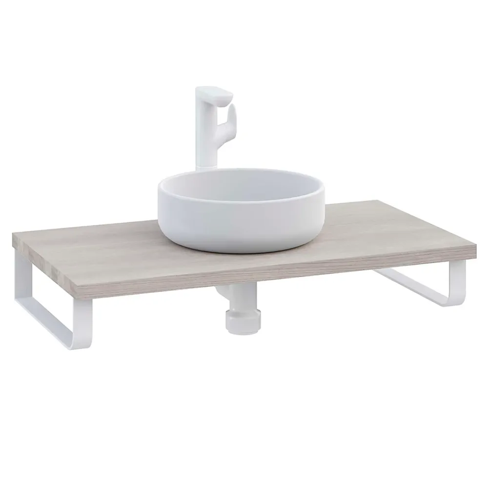 Plan De Travail Salle De Bains|T-Bath Plan de toilette 91x49x3 cm hydrofuge placage frêne naturel avec supports blancs