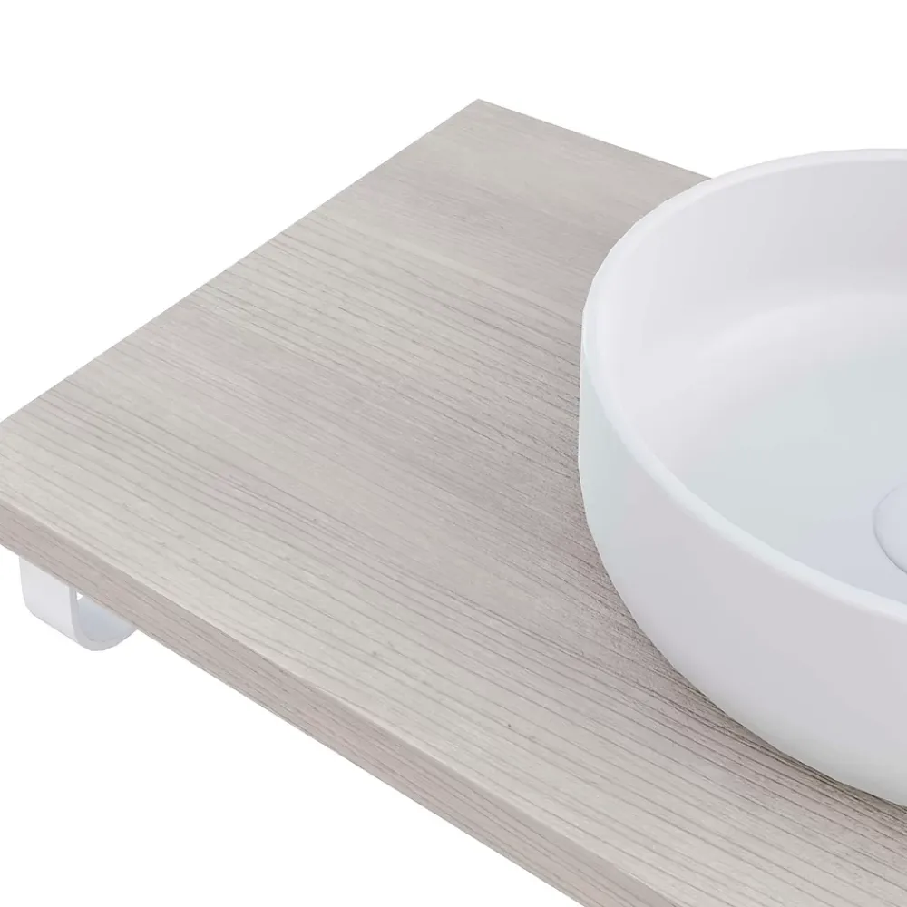 Plan De Travail Salle De Bains|T-Bath Plan de toilette 91x49x3 cm hydrofuge placage frêne naturel avec supports blancs