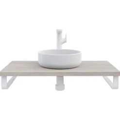 Plan De Travail Salle De Bains|T-Bath Plan de toilette 91x49x3 cm hydrofuge placage frêne naturel avec supports blancs