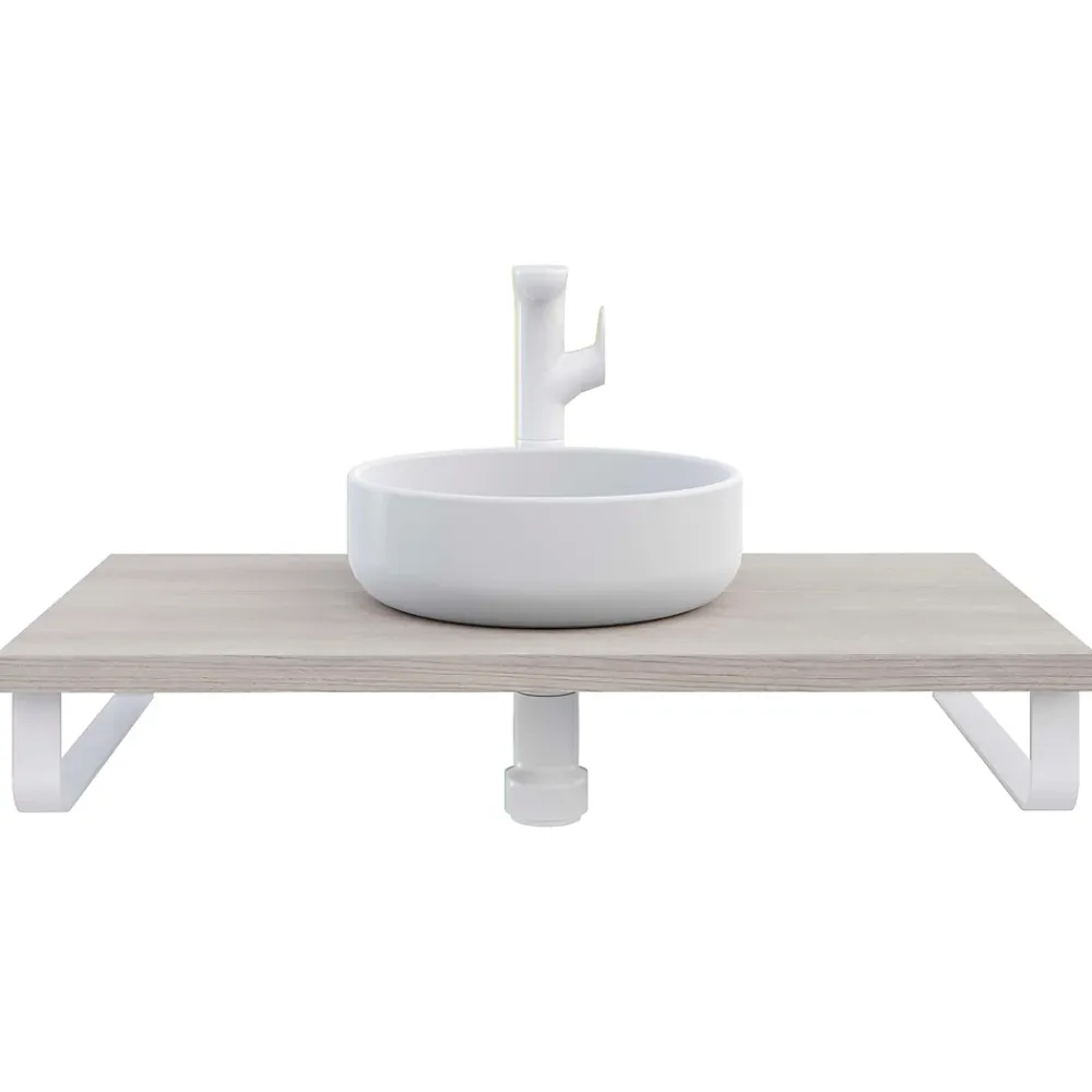 Plan De Travail Salle De Bains|T-Bath Plan de toilette 91x49x3 cm hydrofuge placage frêne naturel avec supports blancs