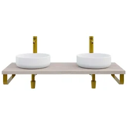 T-Bath Plan de toilette 121x49x3 cm hydrofuge placage frêne naturel avec supports or