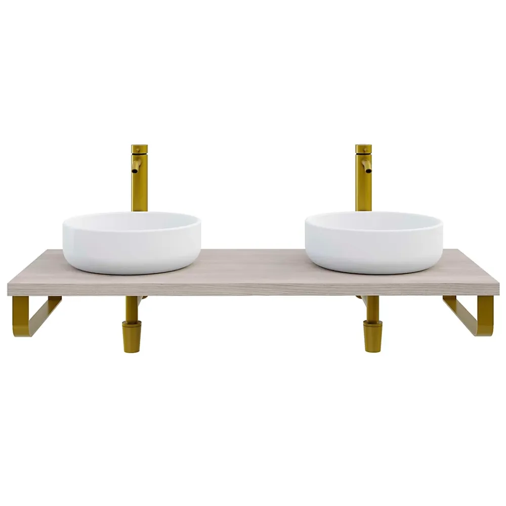 T-Bath Plan de toilette 121x49x3 cm hydrofuge placage frêne naturel avec supports or