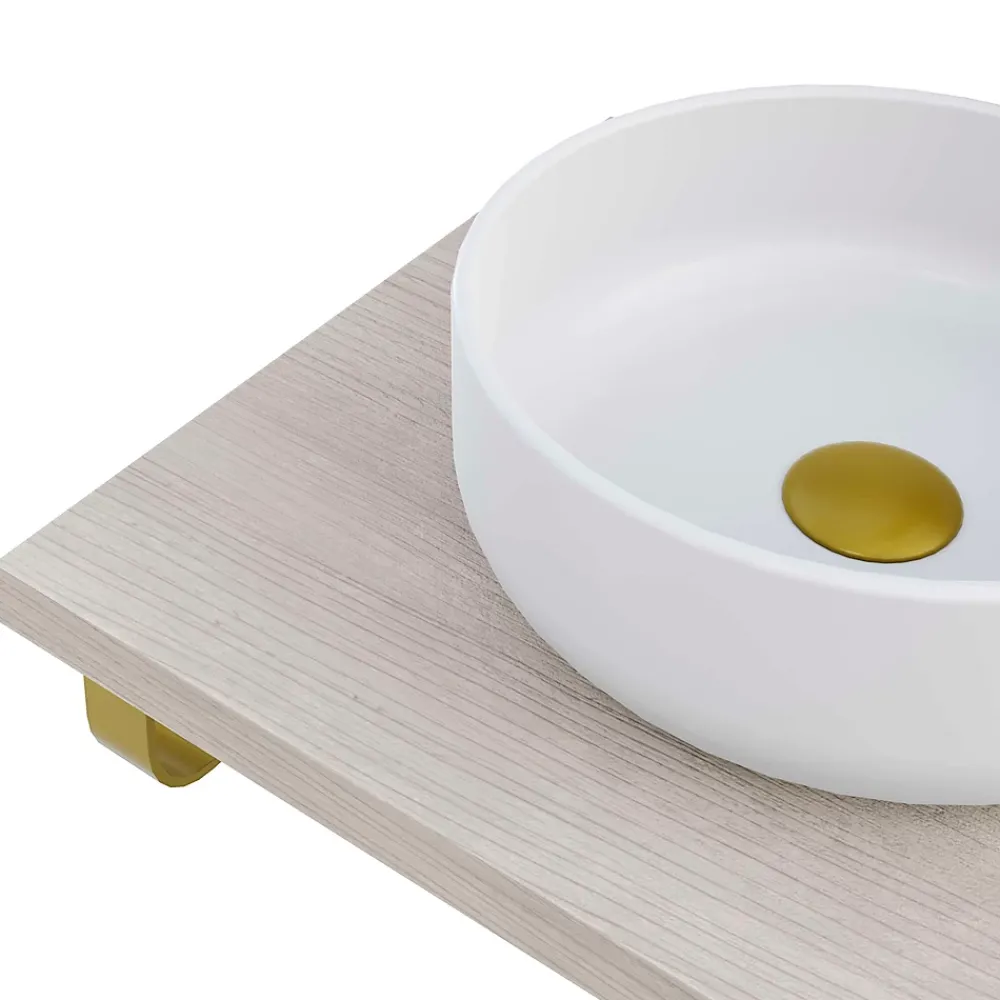 Plan De Travail Salle De Bains|T-Bath Plan de toilette 61x49x3 cm hydrofuge placage frêne naturel avec supports or