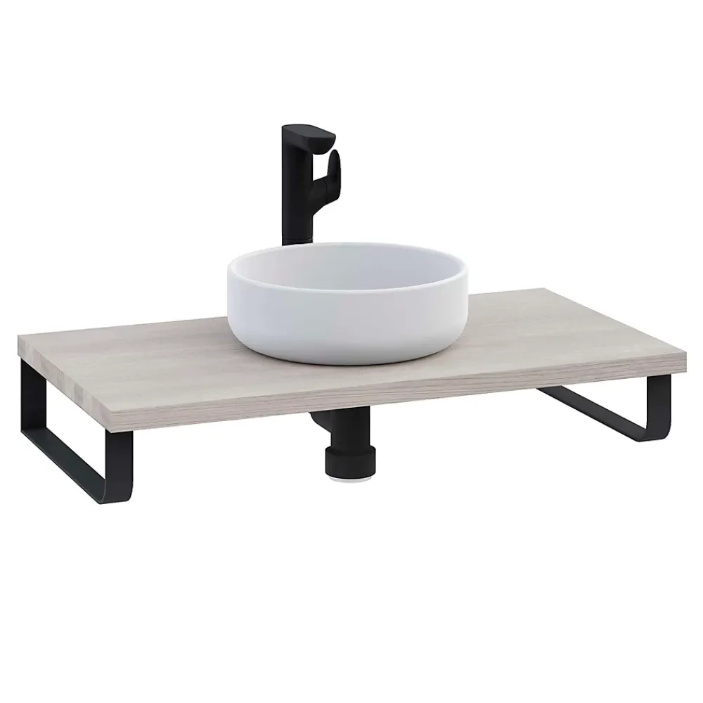 T-Bath Plan de toilette 91x49x3 cm hydrofuge placage frêne naturel avec supports noirs