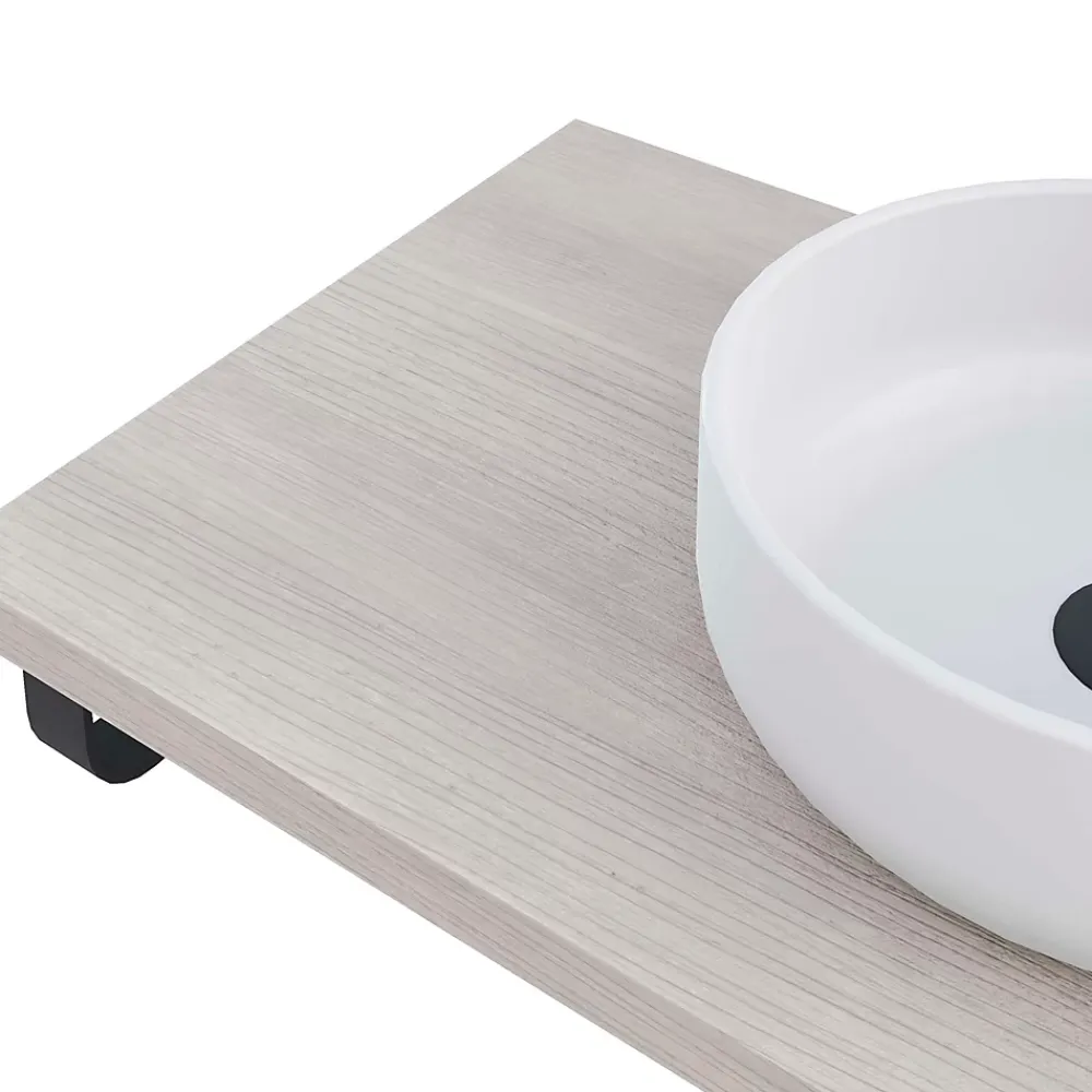 T-Bath Plan de toilette 91x49x3 cm hydrofuge placage frêne naturel avec supports noirs