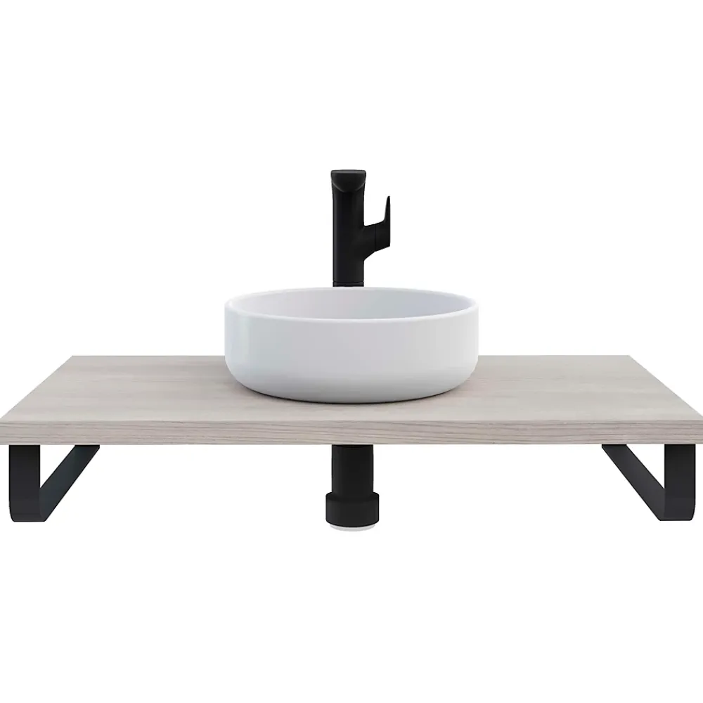 T-Bath Plan de toilette 91x49x3 cm hydrofuge placage frêne naturel avec supports noirs