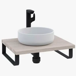 Plan De Travail Salle De Bains|T-Bath Plan de toilette 61x49x3 cm hydrofuge placage frêne naturel avec supports noirs