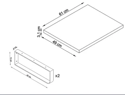 Plan De Travail Salle De Bains|T-Bath Plan de toilette 61x49x3 cm hydrofuge placage frêne naturel avec supports noirs