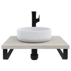 Plan De Travail Salle De Bains|T-Bath Plan de toilette 61x49x3 cm hydrofuge placage frêne naturel avec supports noirs
