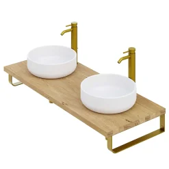 Plan De Travail Salle De Bains|T-Bath Plan de toilette 121x49x3 cm hydrofuge placage chêne naturel avec supports or