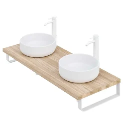 T-Bath Plan de toilette 121x49x3 cm hydrofuge placage orme naturel avec supports blancs