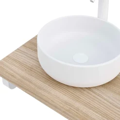 T-Bath Plan de toilette 121x49x3 cm hydrofuge placage orme naturel avec supports blancs