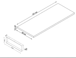 T-Bath Plan de toilette 121x49x3 cm hydrofuge placage orme naturel avec supports blancs