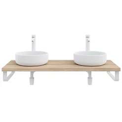 T-Bath Plan de toilette 121x49x3 cm hydrofuge placage orme naturel avec supports blancs