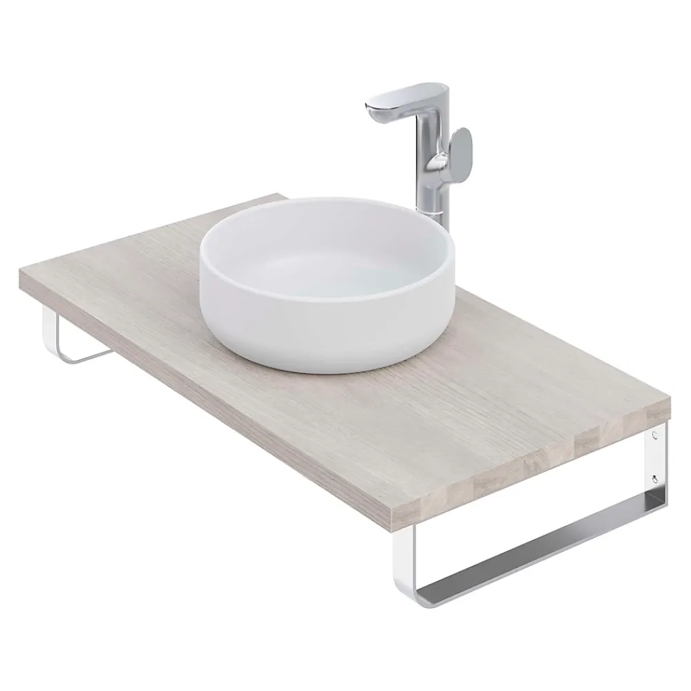 T-Bath Plan de toilette 91x49x3 cm hydrofuge placage frêne naturel avec supports chromés