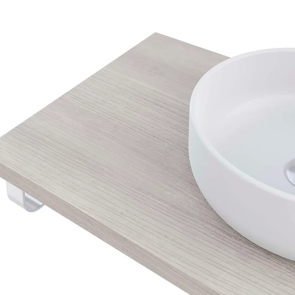 T-Bath Plan de toilette 91x49x3 cm hydrofuge placage frêne naturel avec supports chromés