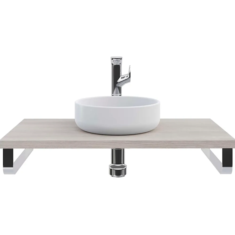 T-Bath Plan de toilette 91x49x3 cm hydrofuge placage frêne naturel avec supports chromés