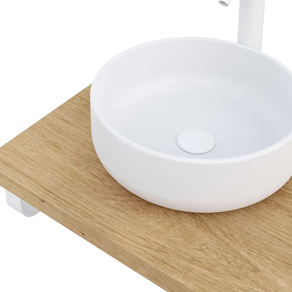 Plan De Travail Salle De Bains|T-Bath Plan de toilette 121x49x3 cm hydrofuge placage chêne naturel avec supports blancs