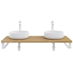 Plan De Travail Salle De Bains|T-Bath Plan de toilette 121x49x3 cm hydrofuge placage chêne naturel avec supports blancs