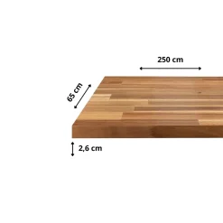 Wood&Sens Plan de travail Acacia massif huilé lamellé collé L.250 x P.65 cm, Ep.26 mm