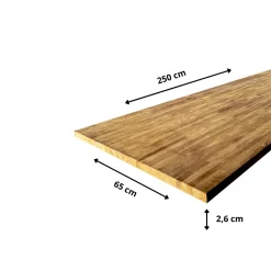 Wood&Sens Plan de travail bois massif Teck lamellé abouté L.250 x P.65 cm, Ep.26 mm