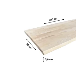 Wood&Sens Plan de travail Hêtre massif bord naturel L.250 x l.65 cm, Ep.36 mm