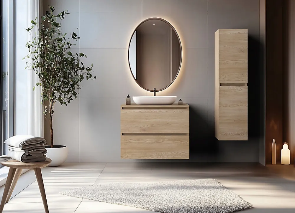 Plan De Travail Salle De Bains|Furnidea Plan de travail pour meuble de salle de bain SIMPLE en chêne clair 80 cm