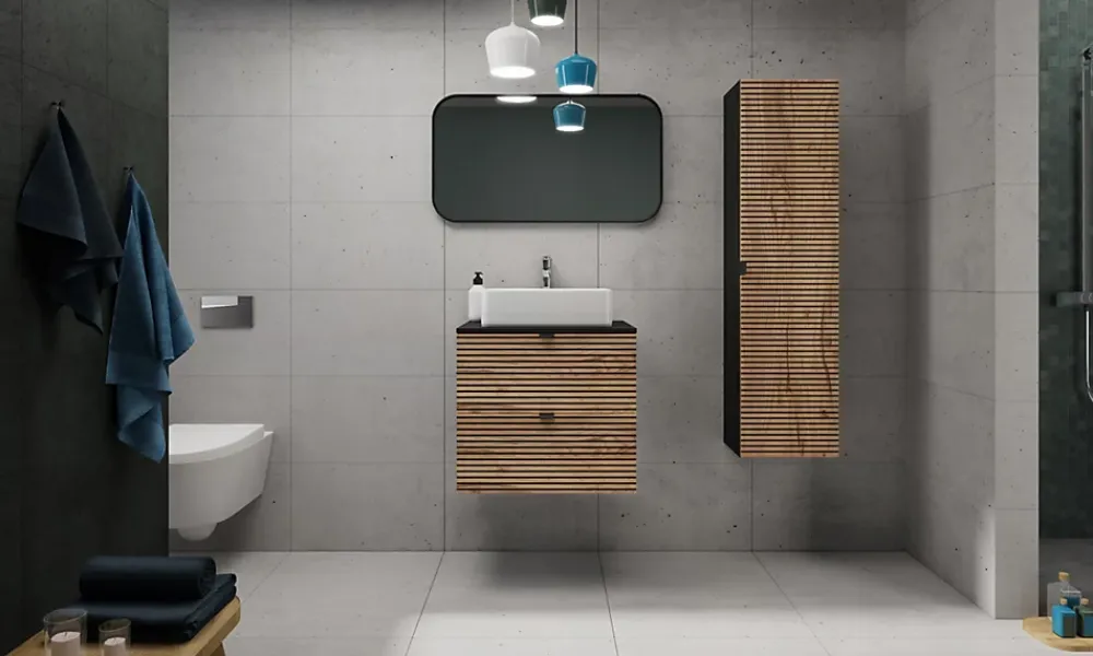 Plan De Travail Salle De Bains|Furnidea Plan de travail pour meuble de salle de bain VENA FLOW noir mat 60 cm