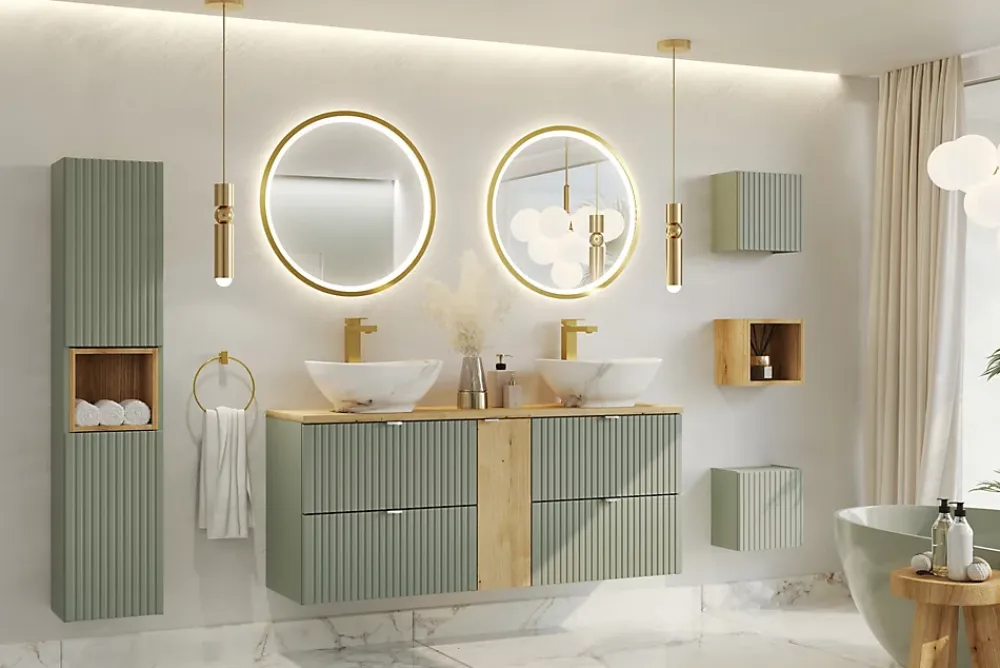 Plan De Travail Salle De Bains|Furnidea Plan de travail pour meuble de salle de bain LINE REED GREEN vert SAUGE 80 CM