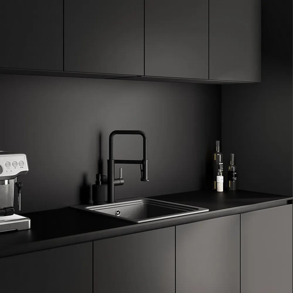 Plan De Travail Buanderie|GoodHome Plan de travail réversible compact 1 face aspect marbre noir / 1 face noir mat Nepeta L.300 x l.62 x Ép.1,2 cm