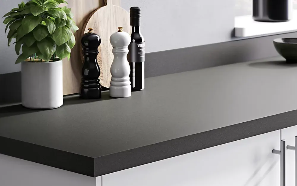 GoodHome Plan de travail stratifié anthracite mat Berberis L.300 x l.62 x Ép.3,8 cm