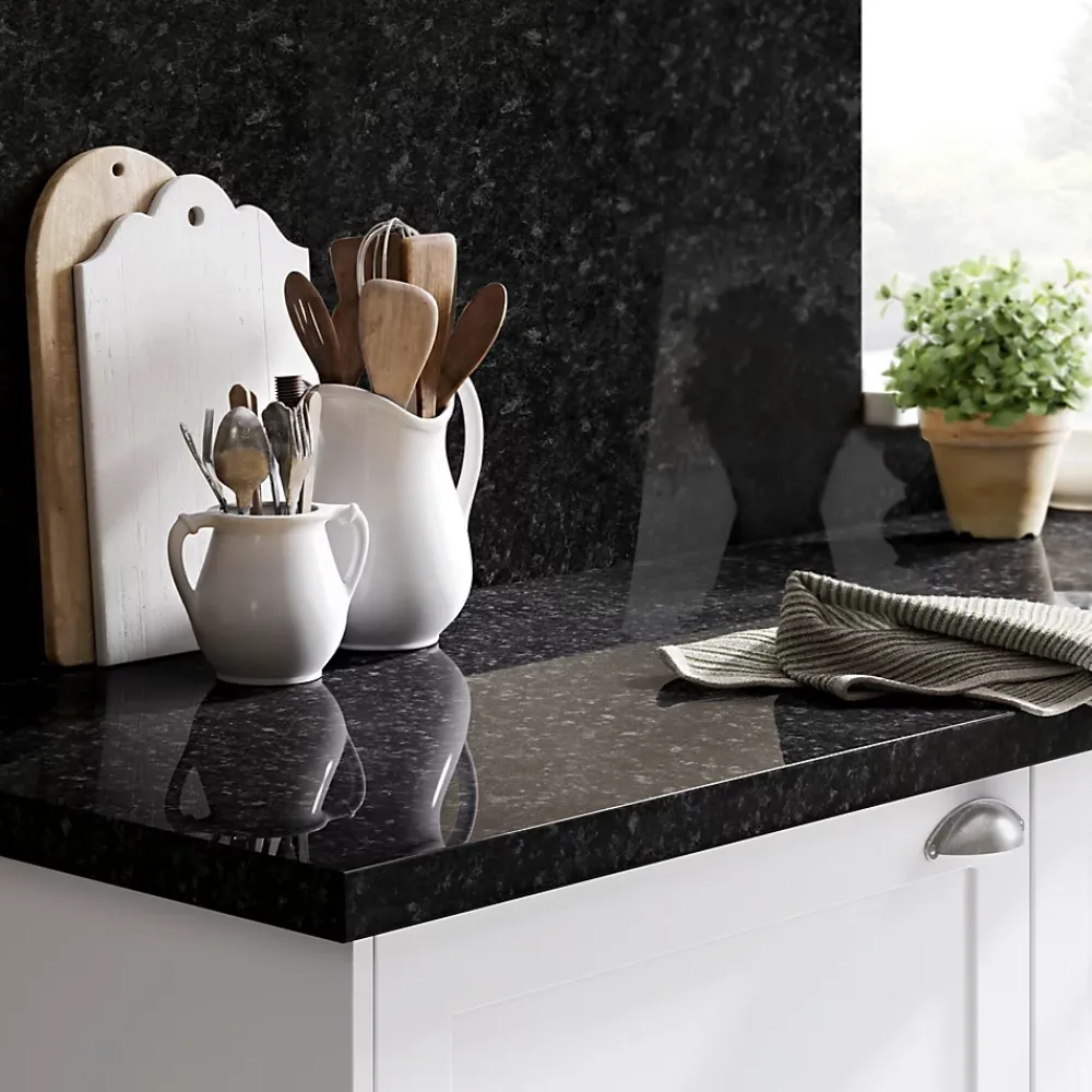 Plan De Travail Buanderie|GoodHome Plan de travail stratifié effet granit noir L.300 x l.62 x ép.3,8 cm, Kabsa