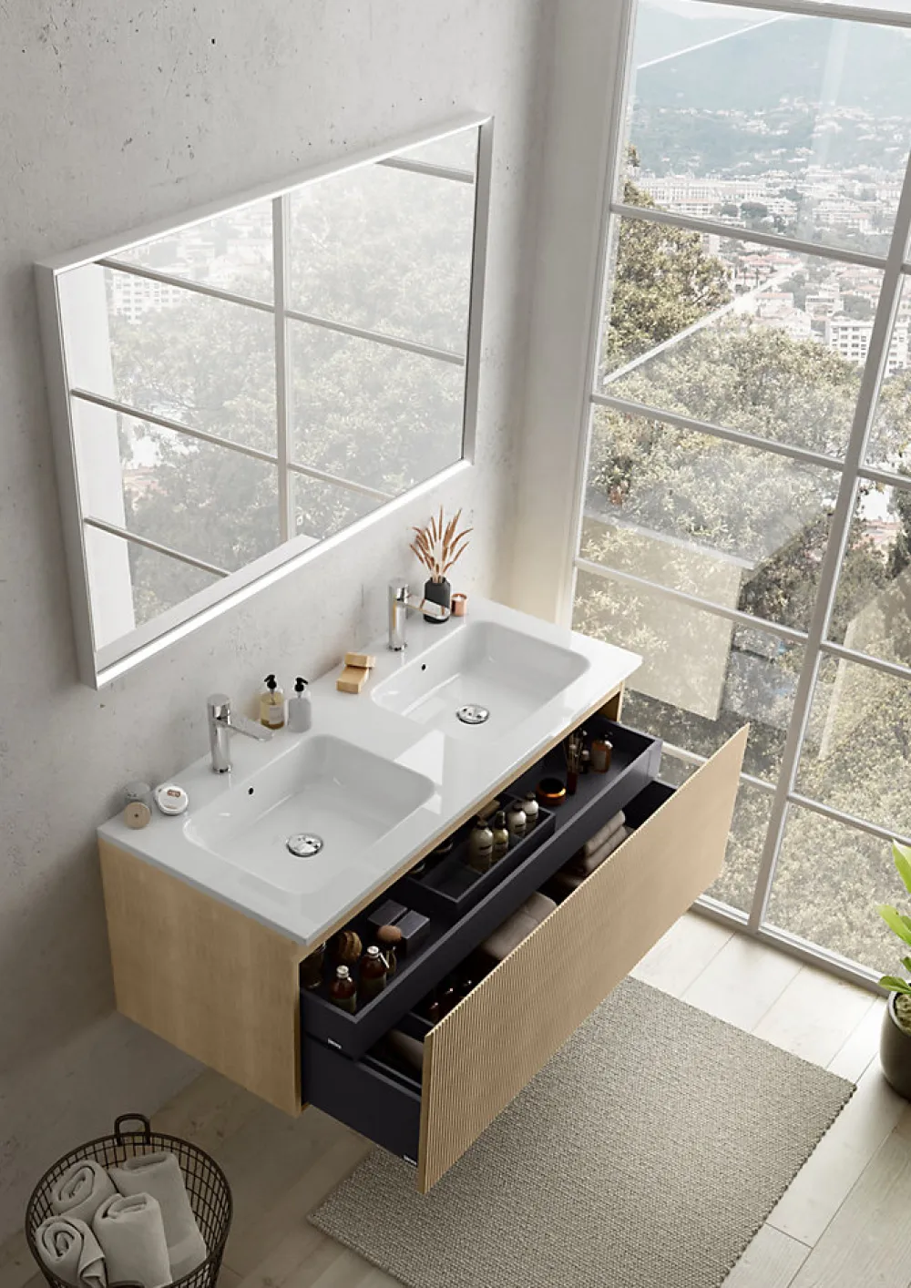 Ipiemme SRL Plan double vasque blanc brillant en céramique l.120 cm, Pura+