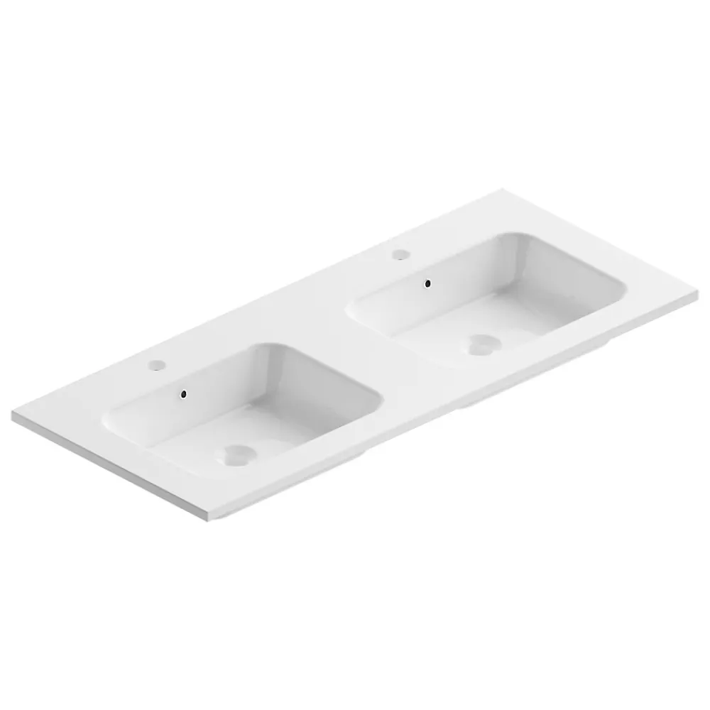 Ipiemme SRL Plan double vasque blanc brillant en céramique l.120 cm, Pura+