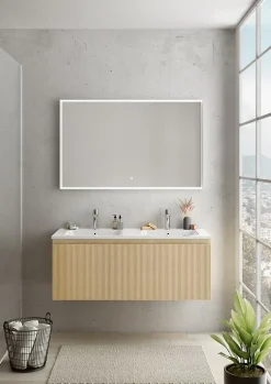 Ipiemme SRL Plan double vasque blanc brillant en céramique l.120 cm, Pura+